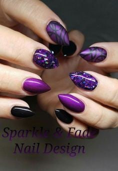 Purple Short Stiletto Nail Design