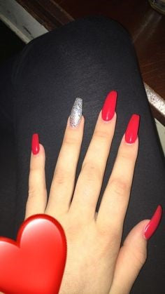 Red Acrylic Long Nail Design