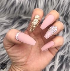 Rhinestone and Gold Glitter Nail Design