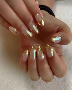 French Gold Chrome Nail Design