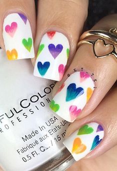 Colorful Hearth Valentine nail design