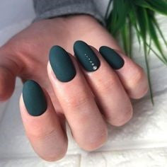 Matte Green Oval Nail Design