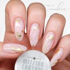 Nude Almond Gold Foil Nail Design