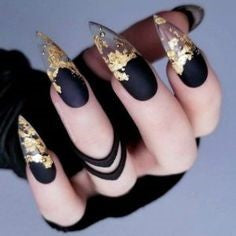 Half Black and Gold Foil Stiletto Nail Design