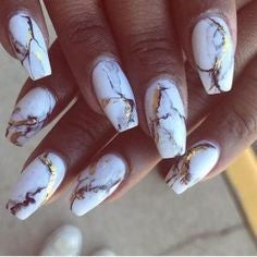 White Marble and Gold Foil Nail Design