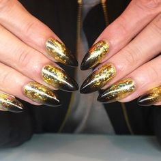 Black Ombre Gold Foil Nail Design