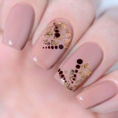 Round sequins and Gold Foil Nail Design