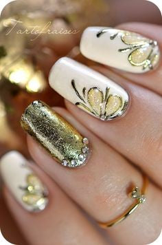 Gold Foil Butterfly Nail Design