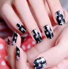 White and Black Star Nail Design