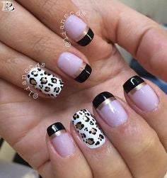 Black and Pink Leopard Nail Design