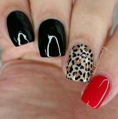Red and Black Leopard Nail Design