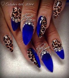 Blue Crystal Leopard Nail Design