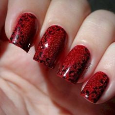 Red Glitter Leopard Nail Design
