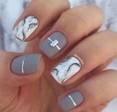 Marble White and Matte Silver Nail Design 2020