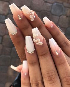 White 3D Flower Nails