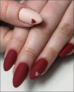 Red heart nail design