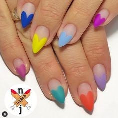 Colorful French heart nail design