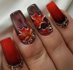 Red Leaves nail design