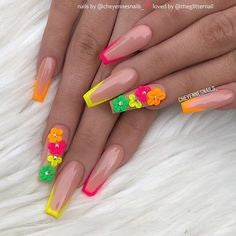 Colorful flowers nail design
