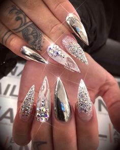 Rhinestone Stiletto Nail Design