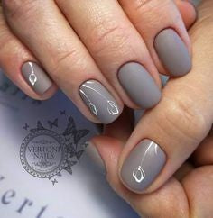 Grey nail design with buds