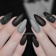 Black and Grey Stiletto nail design