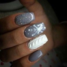 Winter snowflake Grey nail design