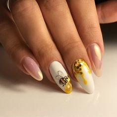 Bee Gold Decorations Almond Nail Design