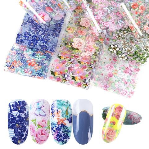  Mix Rose Flower Transfer Foil Nails Stickers Decal Sliders