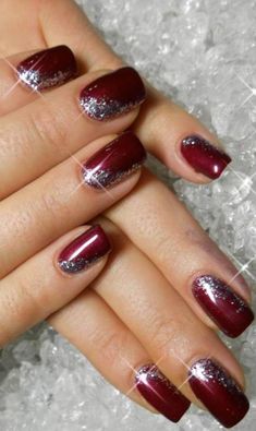 Christmas Gel Nail Design-3 Red Glitter nails