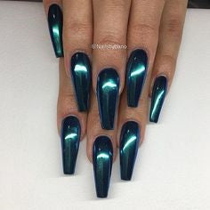 Dark Green Chrome Mirror Nail Design