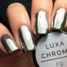 Long Square Sliver Chrome Mirror Nail Design