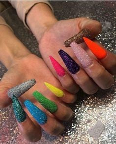 Matte Coffin rainbow glitter nails