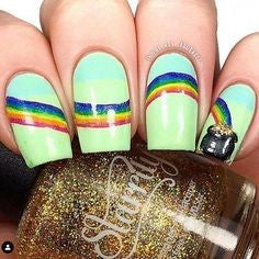 Long Square Rainbow glitter nails
