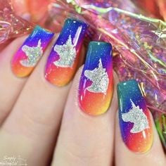 Rainbow Unicorn glitter nails