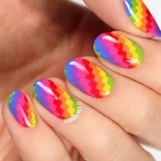 Pixel rainbow glitter nails