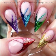 Short Stiletto Rainbow glitter nails