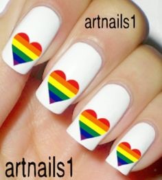 Heart rainbow glitter nails