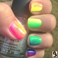 Short Square rainbow glitter nails