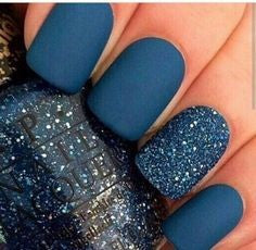 Matte dark blue and glitter nails