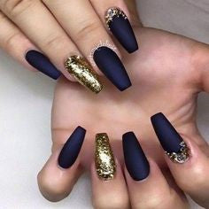 Gold and dark blue nails