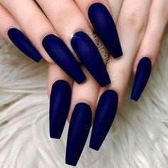 Long Coffin dark blue nails