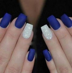 White and dark blue nails