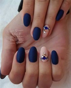 Rhinestone dark blue nails
