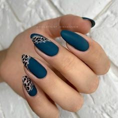 Animal pattern dark blue nails