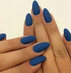 Almond dark blue nails