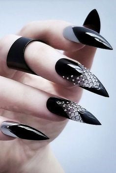 Black Glitter Stiletto Gothic Nail Design