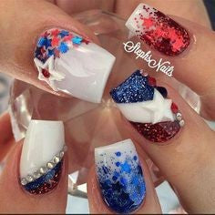  3D stickers July 4 Holiday Nail Design
