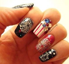 Firework and Decorations July 4 Holiday Nail Design