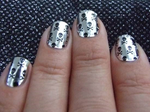 Silver Foil Skull Nail Design